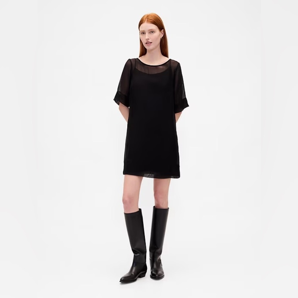 NWT! GAP Black Sheer Organza Mini Shift Dress - Size Small